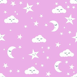 moon and stars fabric sweet baby nursery fabric - bright purple