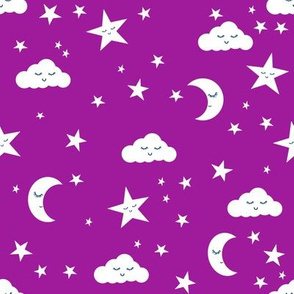 moon and stars fabric sweet baby nursery fabric - dark purple