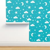 moon and stars fabric sweet baby nursery fabric - turquoise