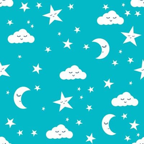 moon and stars fabric sweet baby nursery fabric - turquoise