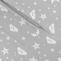 moon and stars fabric sweet baby nursery fabric - grey