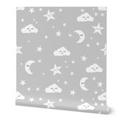 moon and stars fabric sweet baby nursery fabric - grey