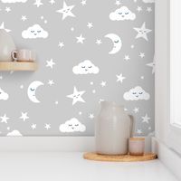 moon and stars fabric sweet baby nursery fabric - grey