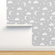 moon and stars fabric sweet baby nursery fabric - grey