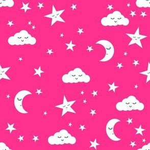 moon and stars fabric sweet baby nursery fabric - bright pink