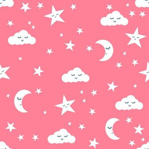 moon and stars fabric sweet baby nursery fabric - pink