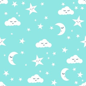 moon and stars fabric sweet baby nursery fabric - aqua