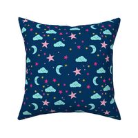 moon and stars fabric sweet baby nursery fabric - navy and brights