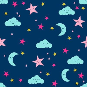 moon and stars fabric sweet baby nursery fabric - navy and brights