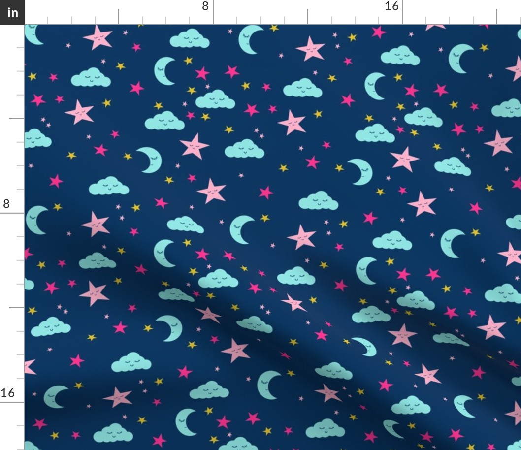 moon and stars fabric sweet baby nursery fabric - navy and brights