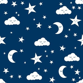 moon and stars fabric sweet baby nursery fabric - navy