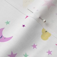 moon and stars fabric sweet baby nursery fabric - purple, pink,  yellow