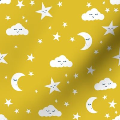 moon and stars fabric sweet baby nursery fabric - yellow
