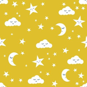 moon and stars fabric sweet baby nursery fabric - yellow