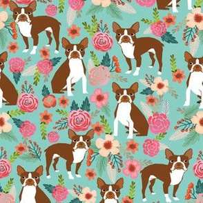 Boston Terrier spring florals red coat floral dog breed mint