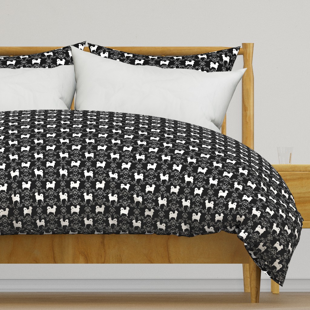 Chihuahua long haired silhouette floral dog pattern black