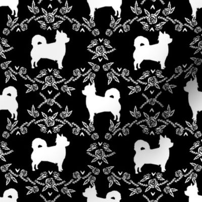 Chihuahua long haired silhouette floral dog pattern black