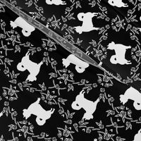 Chihuahua long haired silhouette floral dog pattern black
