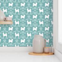 Chihuahua long haired silhouette floral dog pattern gulf blue