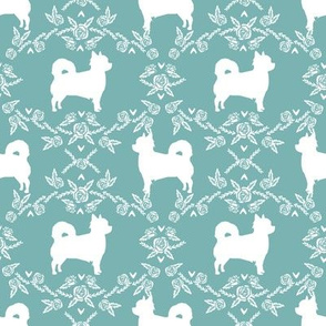 Chihuahua long haired silhouette floral dog pattern gulf blue