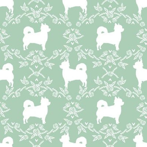 Chihuahua long haired silhouette floral dog pattern mint
