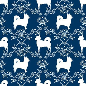 Chihuahua long haired silhouette floral dog pattern navy