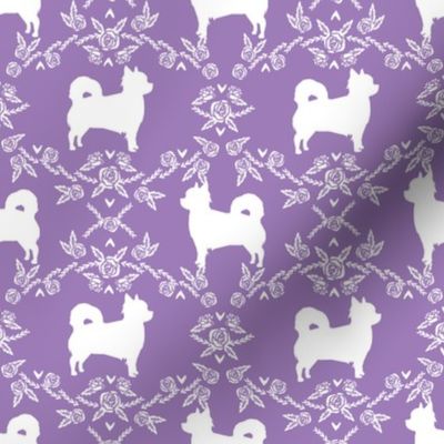 Chihuahua long haired silhouette floral dog pattern purple