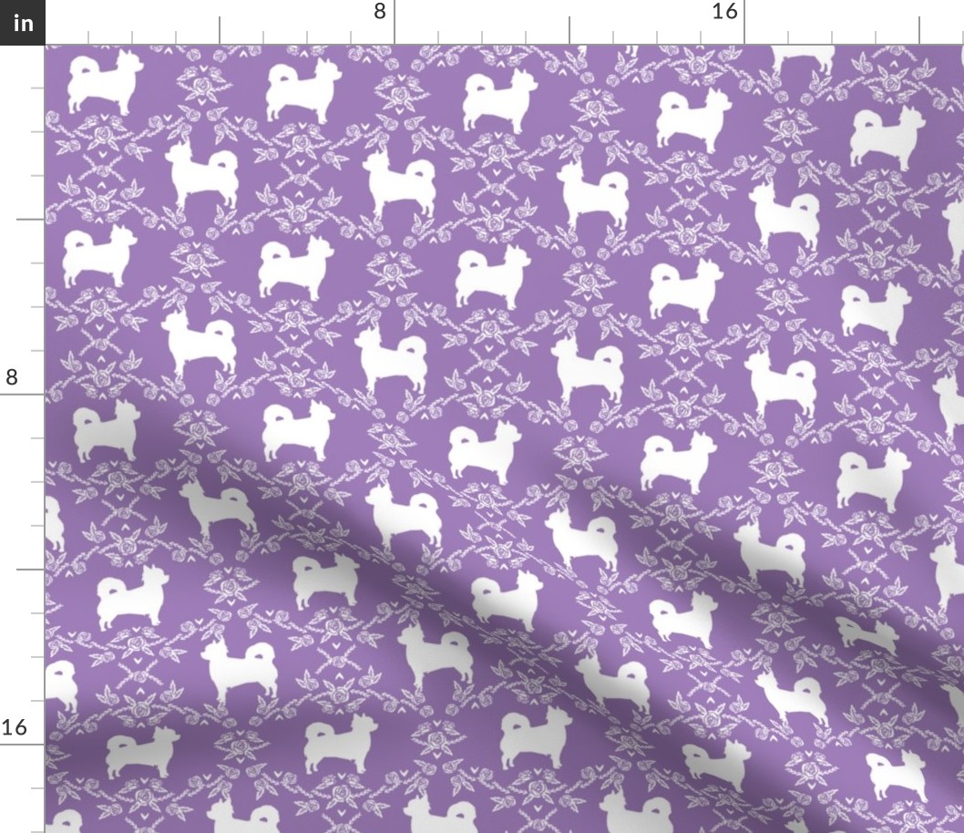 Chihuahua long haired silhouette floral dog pattern purple