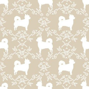 Chihuahua long haired silhouette floral dog pattern sand