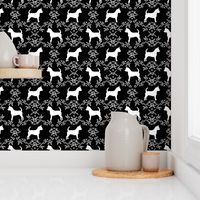 Chihuahua florals silhouette dog fabric pattern black