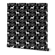 Chihuahua florals silhouette dog fabric pattern black