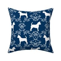 Chihuahua florals silhouette dog fabric pattern navy