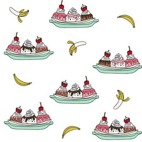banana split // ice cream fabric summer food fabric andrea lauren design - white