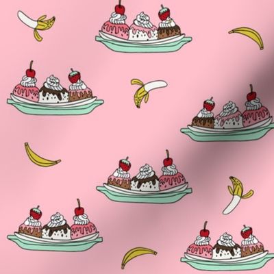 banana split // ice cream fabric summer food fabric andrea lauren design - pink