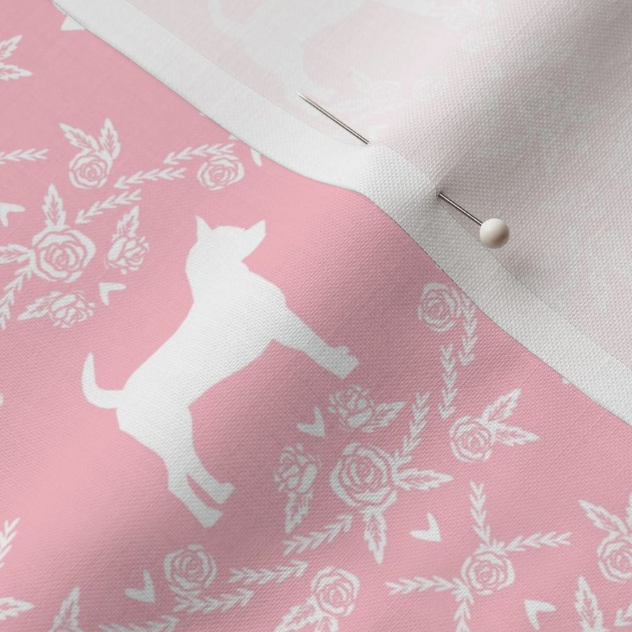 Chihuahua florals silhouette dog fabric pattern pink