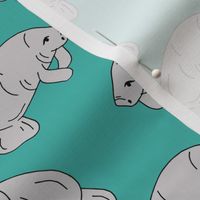 manatee fabric // manatees dugong animals design andrea lauren fabric - turquoise