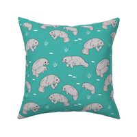 manatee fabric // manatees dugong animals design andrea lauren fabric - turquoise