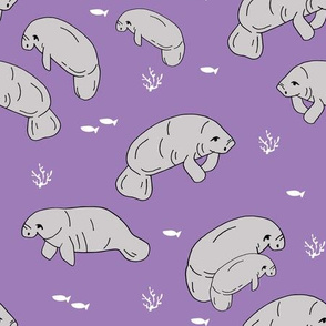 manatee fabric // manatees dugong animals design andrea lauren fabric - purple