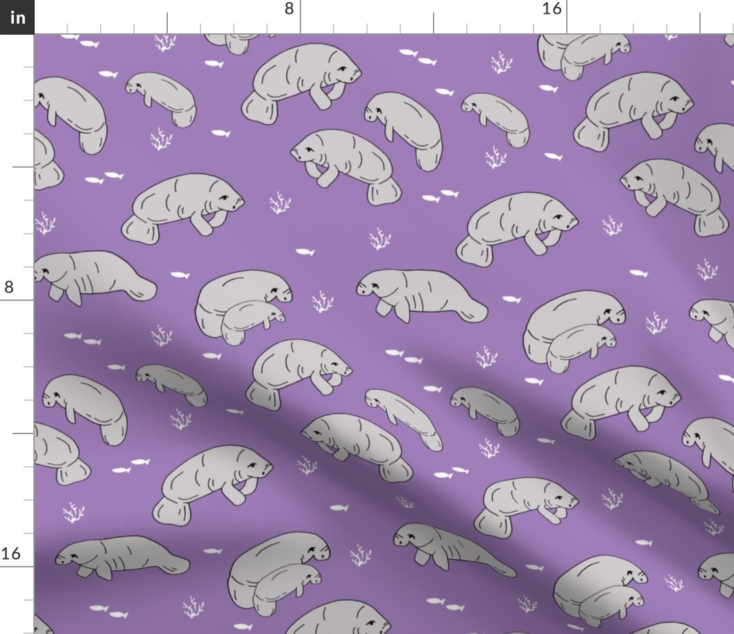 manatee fabric // manatees dugong animals design andrea lauren fabric - purple