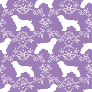 cocker spaniel dog breed silhouette florals purple