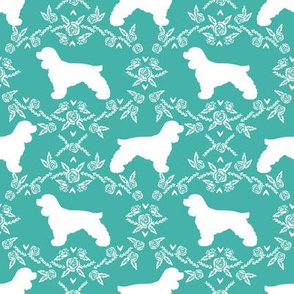 cocker spaniel dog breed silhouette florals turquoise