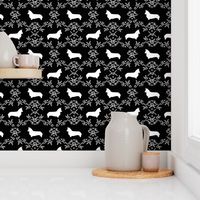 corgi dog breed silhouette florals black