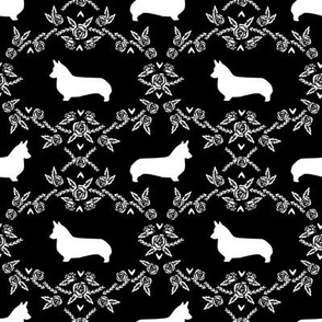 corgi dog breed silhouette florals black