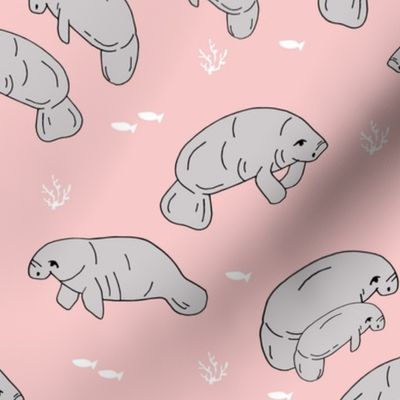 manatee fabric // manatees dugong animals design andrea lauren fabric - pink