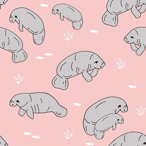 manatee fabric // manatees dugong animals design andrea lauren fabric - pink