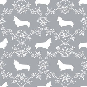 corgi dog breed silhouette florals grey