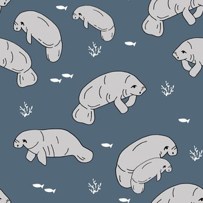 manatee fabric // manatees dugong animals design andrea lauren fabric - paynes grey