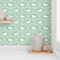 corgi dog breed silhouette florals mint