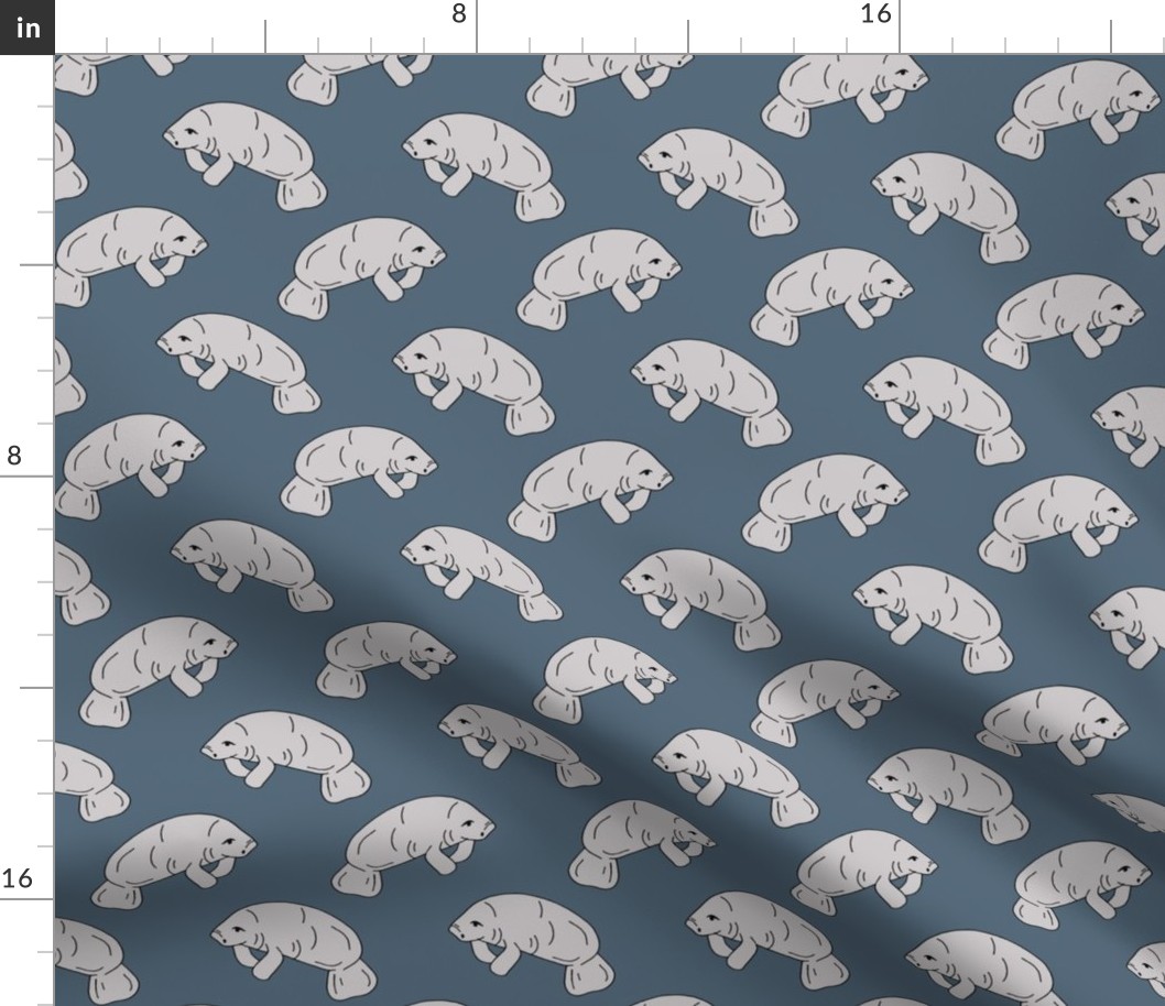 manatee fabric // manatees dugong animals design andrea lauren fabric - paynes grey