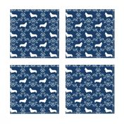 corgi dog breed silhouette florals navy